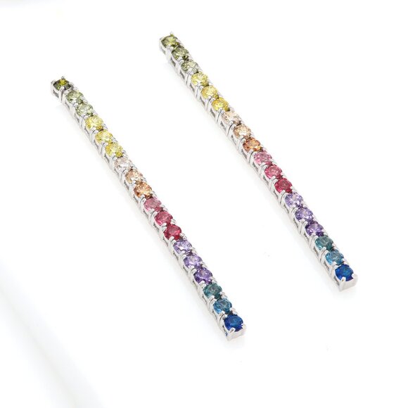 Brilliant Long Earrings Sterling Silver 925 Multi color 3mm cz (2.25' inch long) - Picture 6 of 7